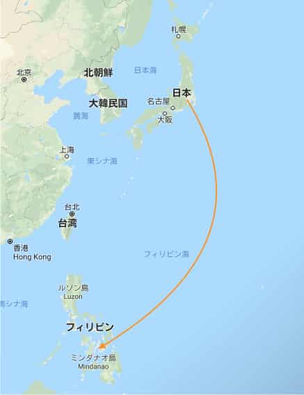 日本からフィリピンの地図